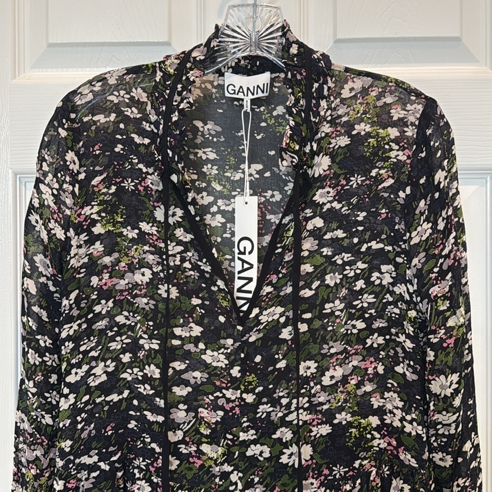 GANNI Georgette Floral Mini Dress Size XXS NWT - Picture 3 of 13